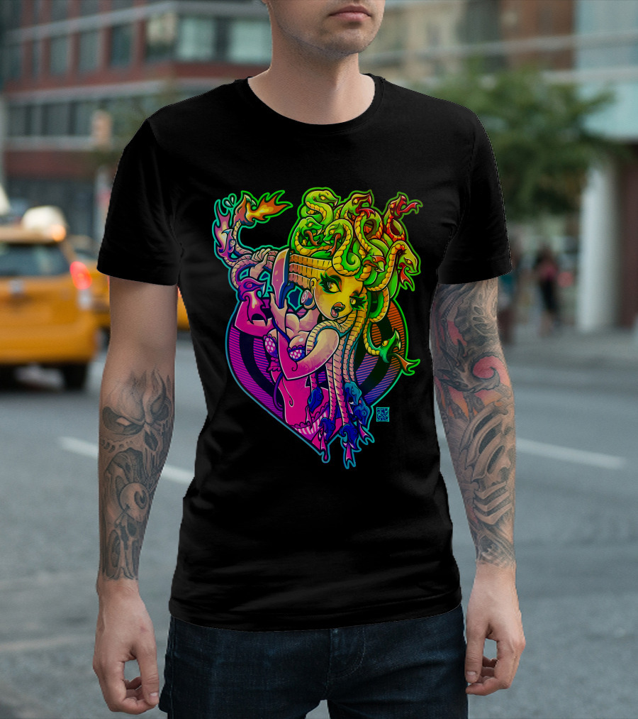 Scared Straight Psychedelic Medusa Serpent Skull Embrace T-Shirt