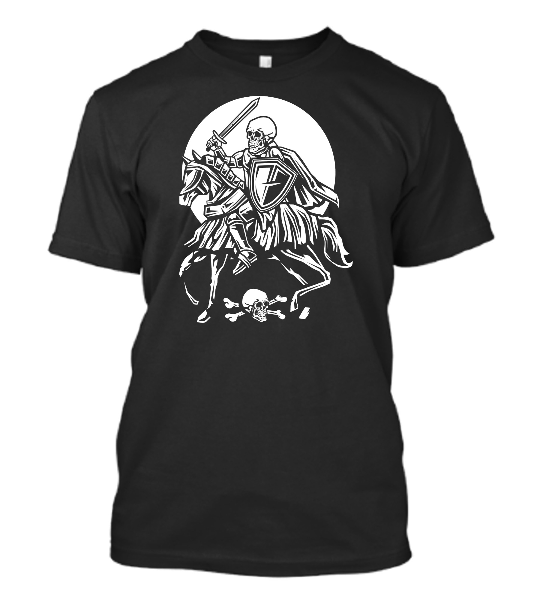 Skull Knight On Horse With Sword And Shield In Moonlight T-Shirt