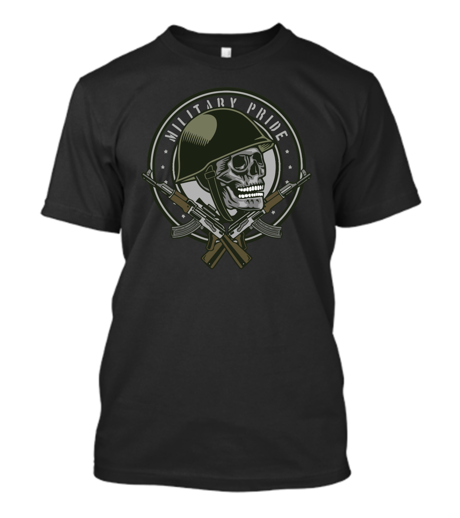 Military Pride Skull Soldier Helmet Crossed Guns T-Shirt