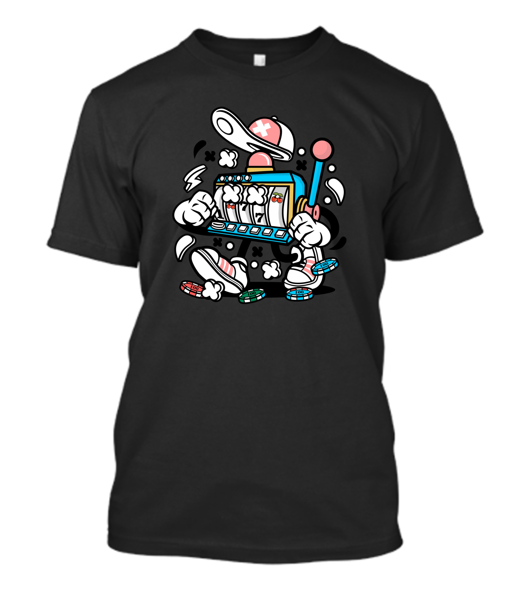 Slot Machine Cartoon With Hat And Poker Chips T-Shirt