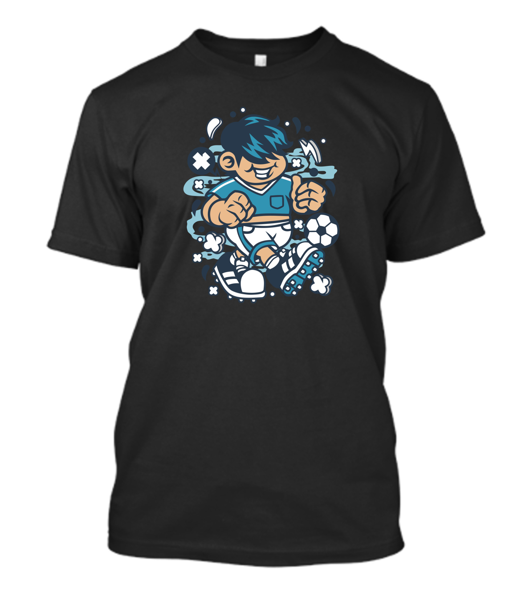 Soccer Cartoon Character With Blue Hair And Ball T-Shirt