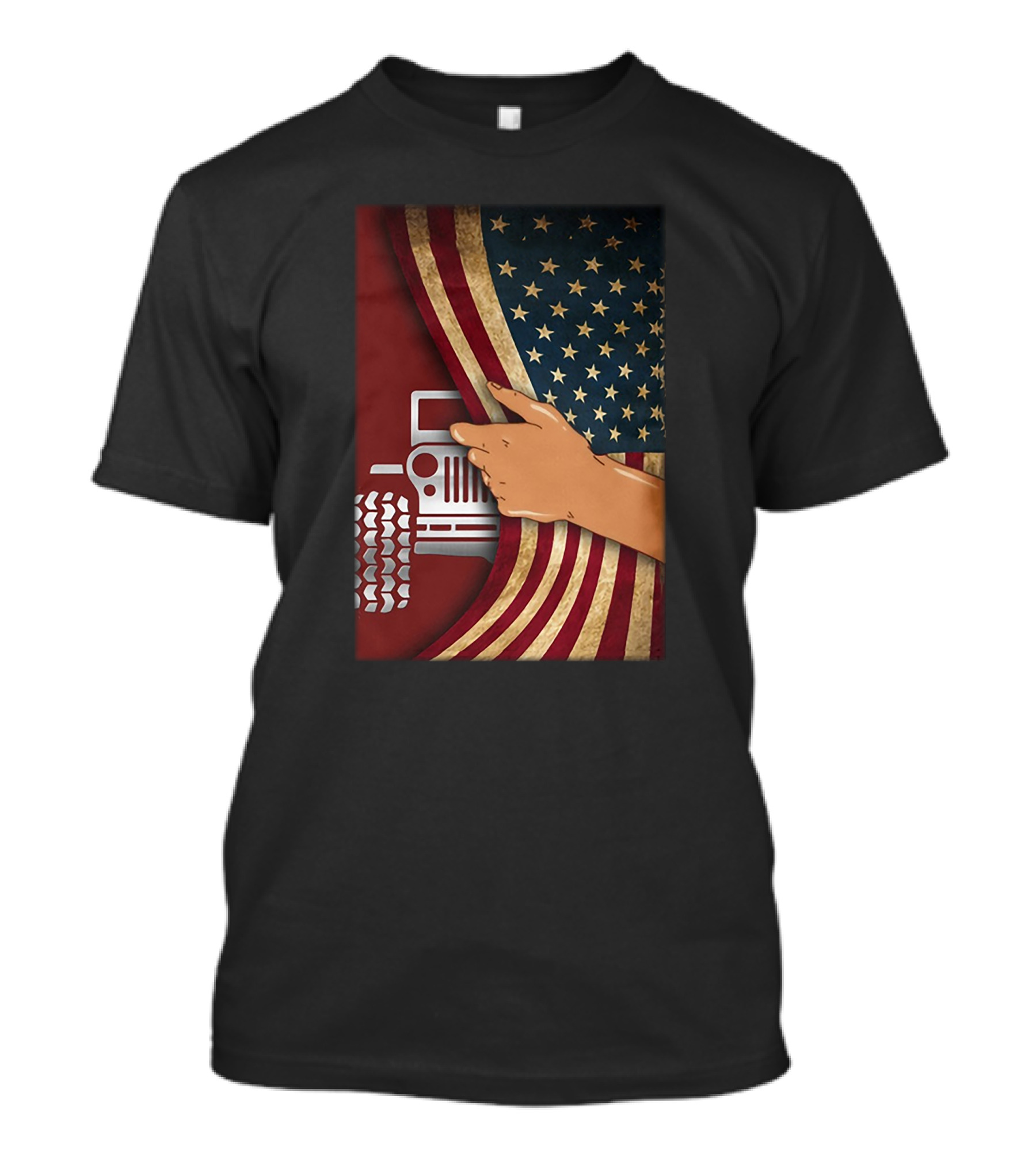 Srs Jp Hand Lifting American Flag Revealing Tractor T-Shirt