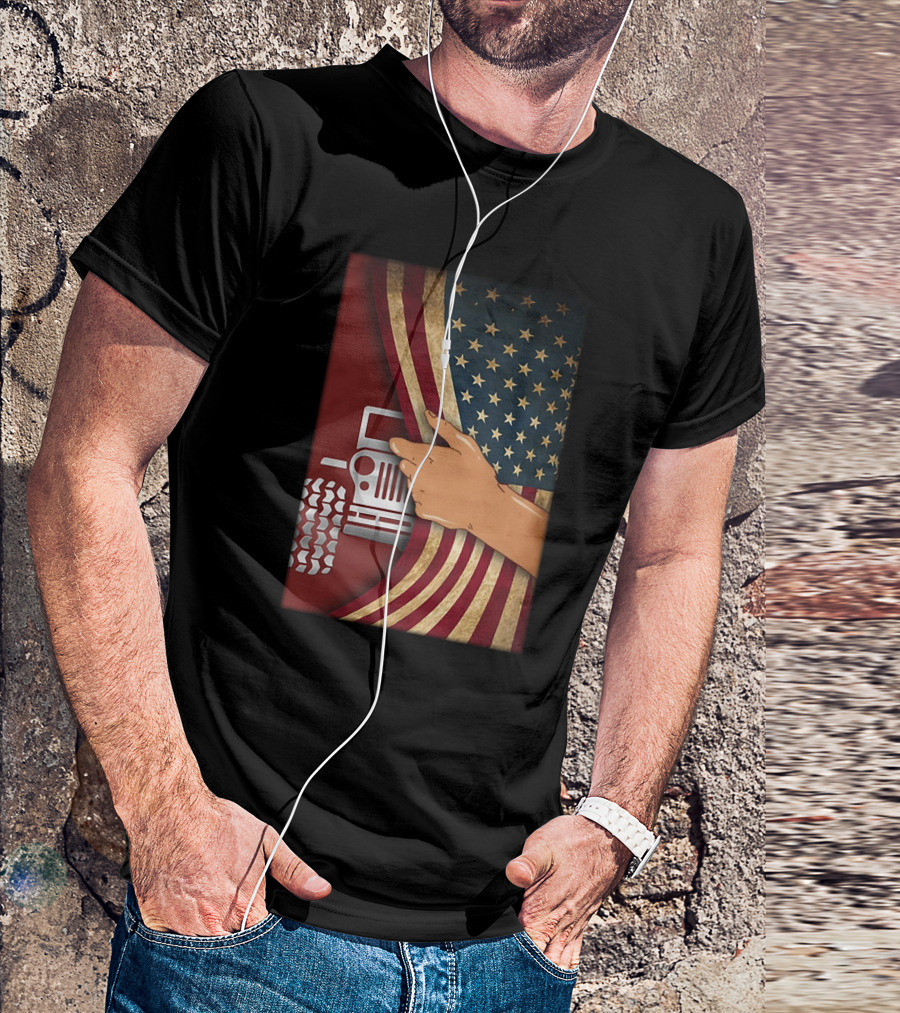 Srs Jp Hand Lifting American Flag Revealing Tractor T-Shirt
