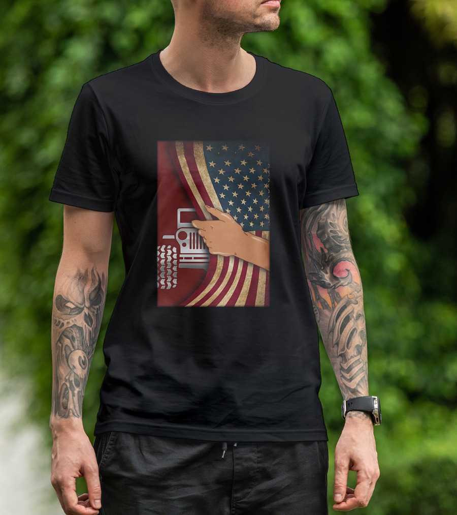 Srs Jp Hand Lifting American Flag Revealing Tractor T-Shirt