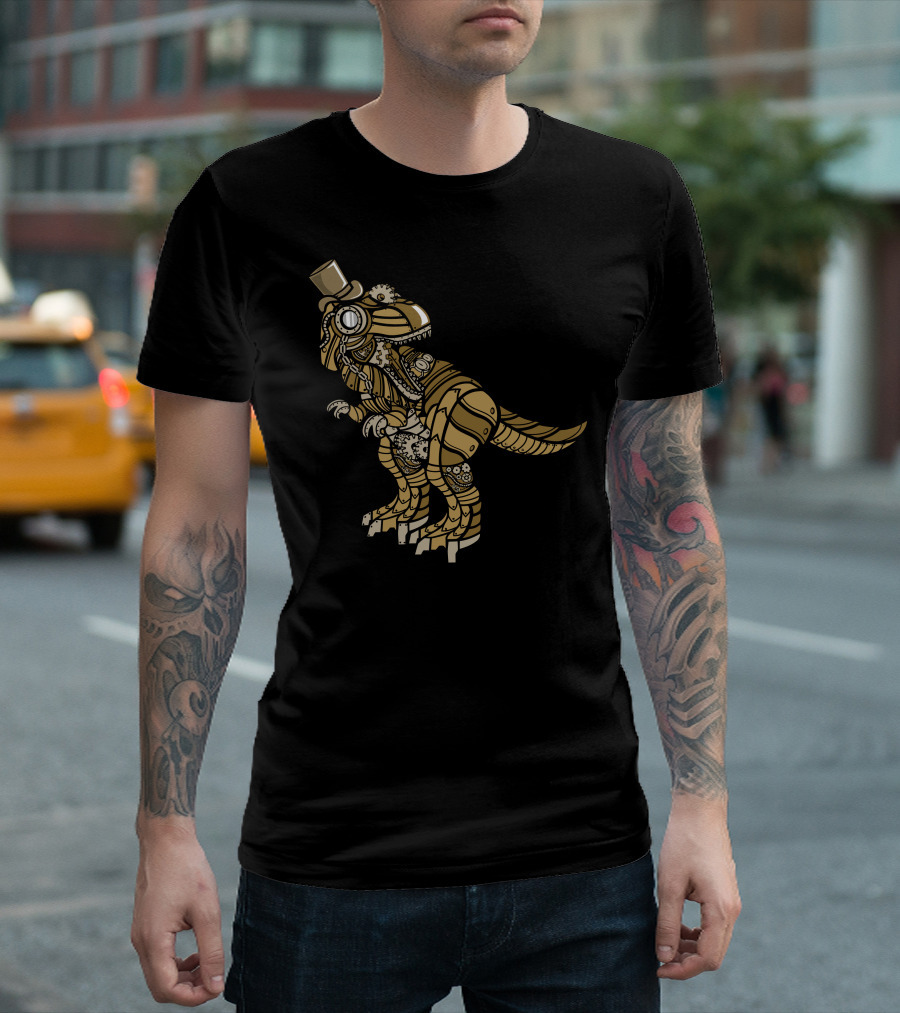 Steampunk T-Rex Wearing Top Hat With Gears And Cogs T-Shirt