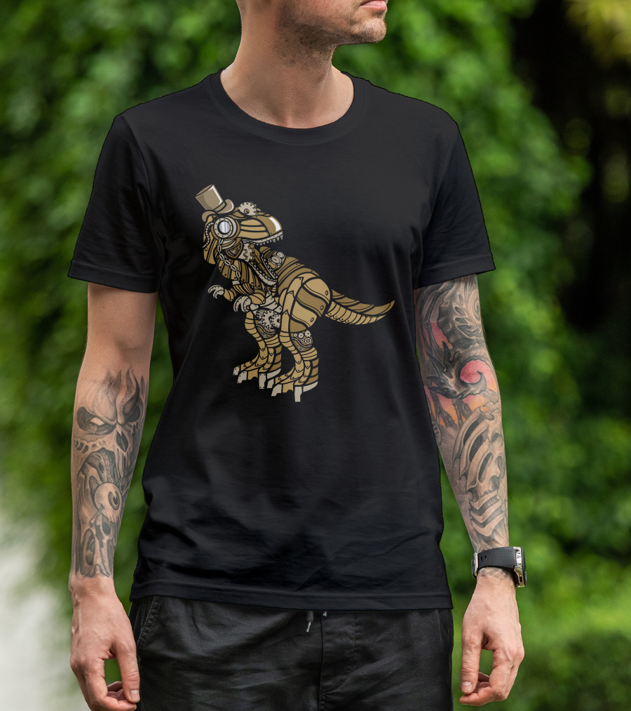 Steampunk T-Rex Wearing Top Hat With Gears And Cogs T-Shirt