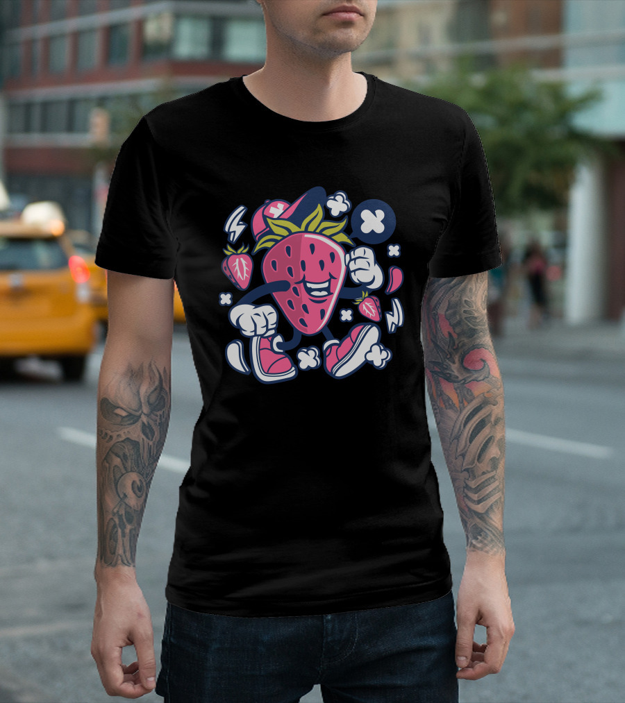 Strawberry Character with Cap and Sneakers Retro Urban T-Shirt