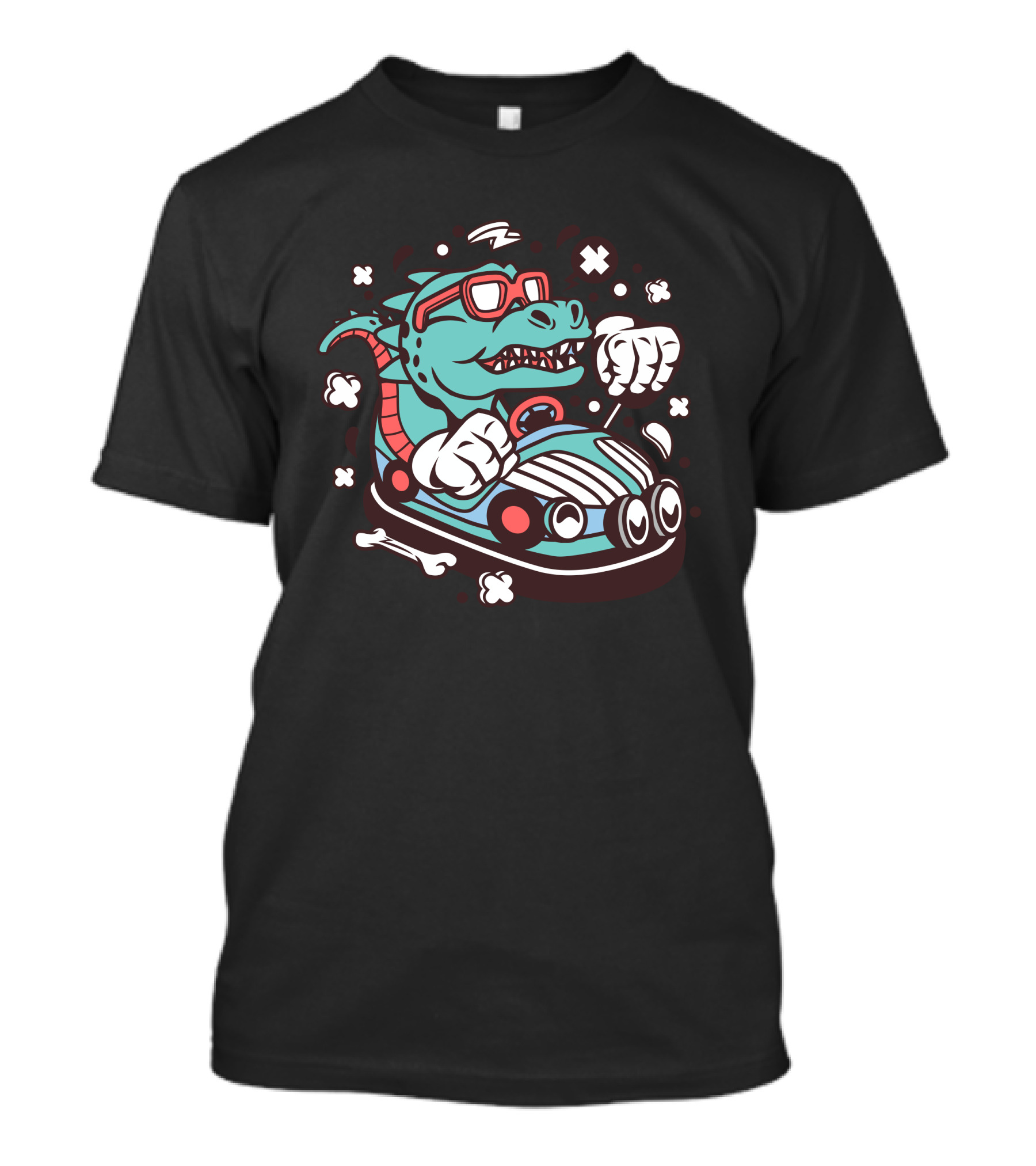 T Rex Driving Bumper Car With Sunglasses T-Shirt