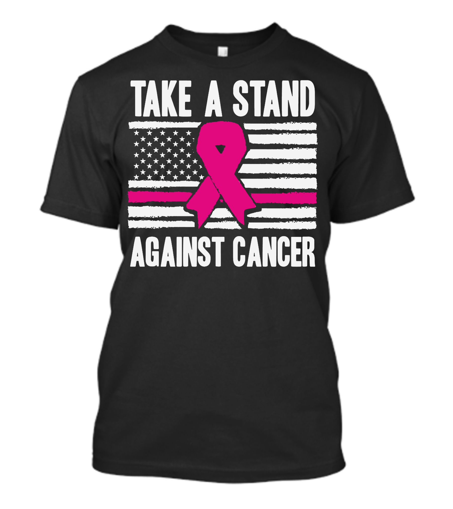 Take A Stand Against Cancer Breast Cancer Awareness Pink Ribbon American Flag T-Shirt