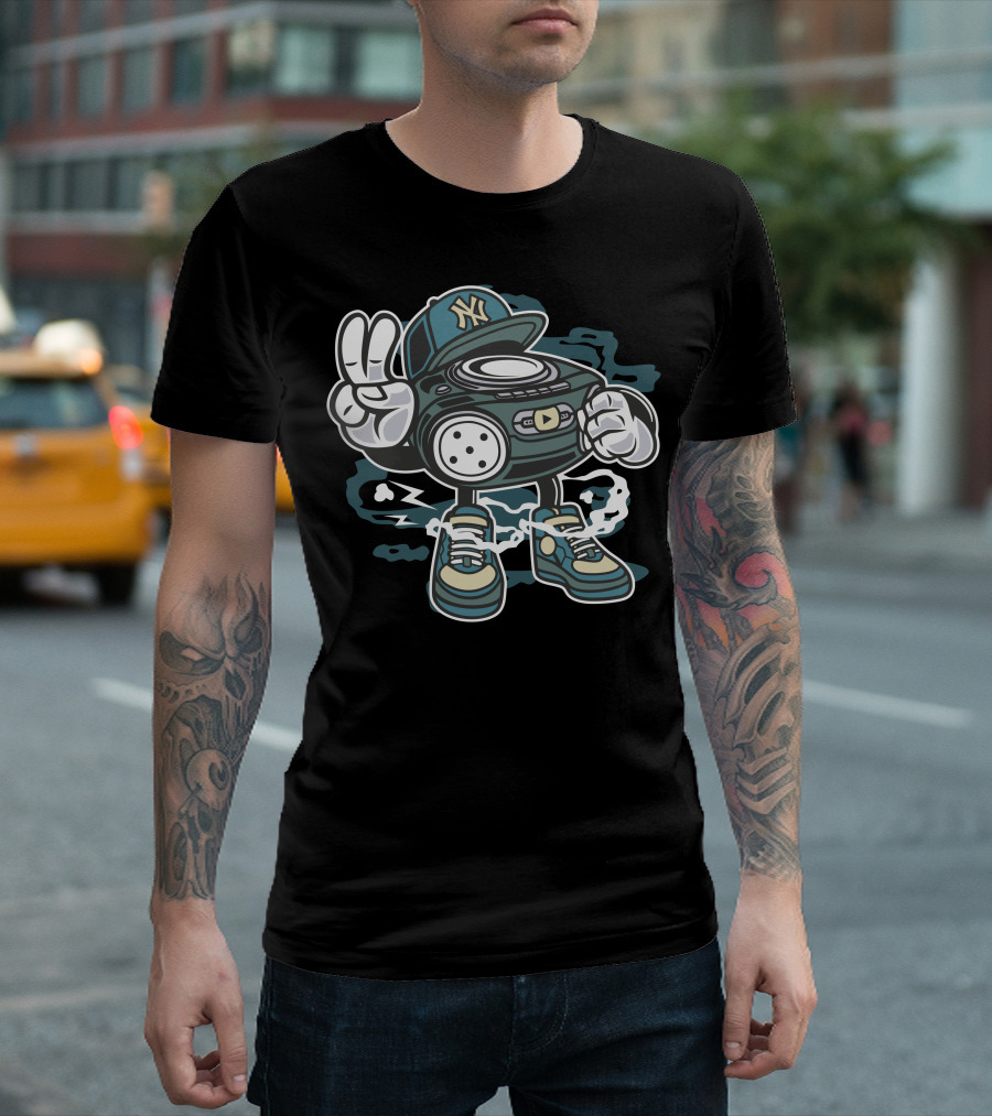 The Beat Hip Hop Radio NYC Style Boombox Character Sneakers Peace Sign T-Shirt