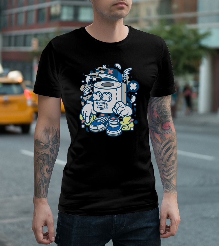Toilet Paper Cartoon With Angry Face And Sneakers T-Shirt