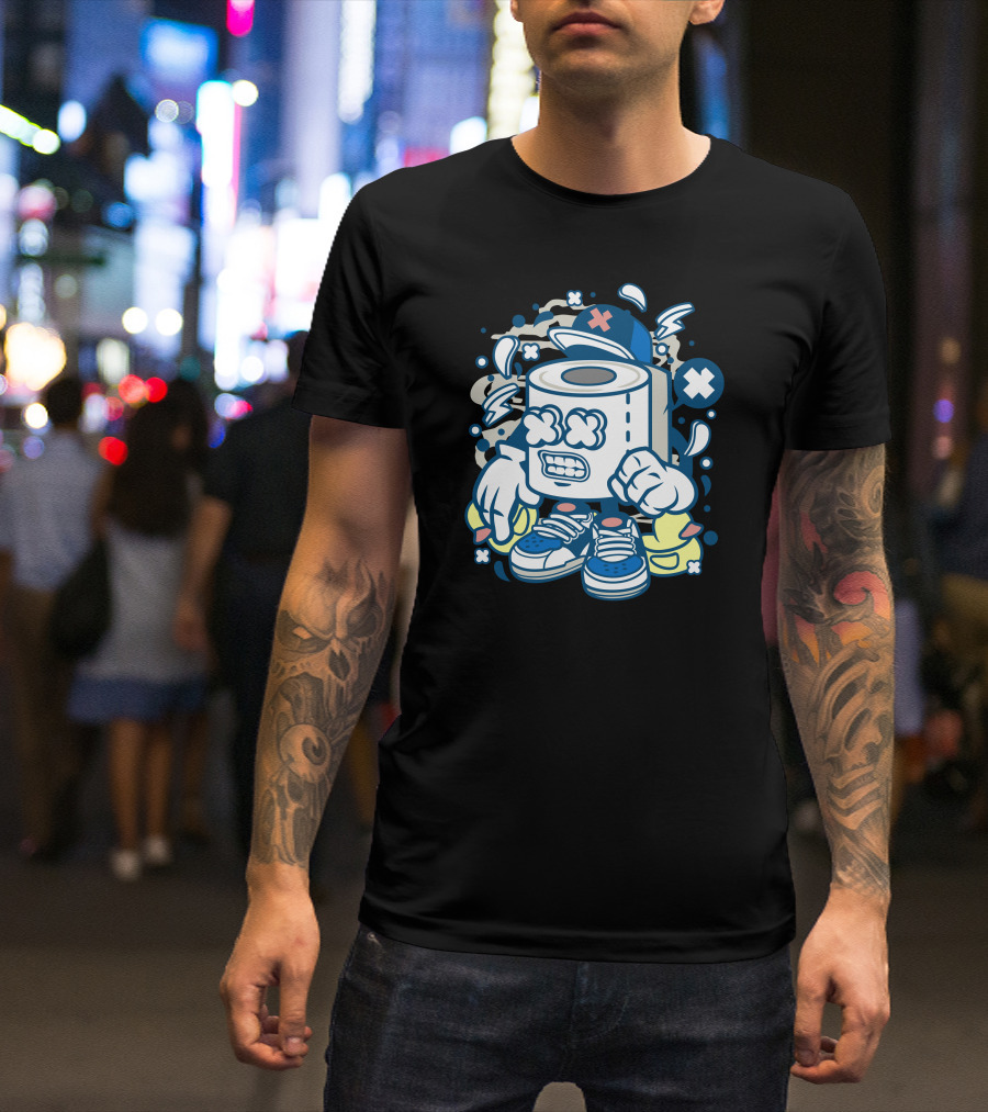 Toilet Paper Cartoon With Angry Face And Sneakers T-Shirt