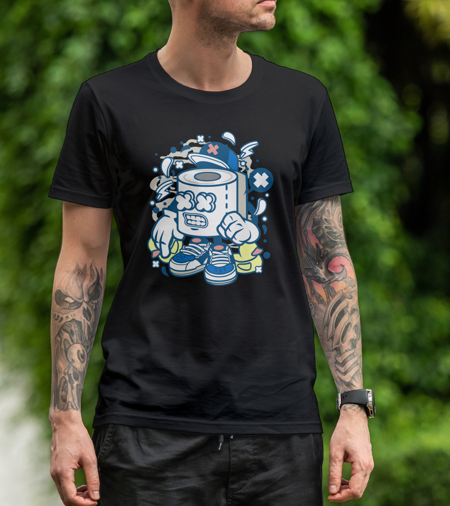 Toilet Paper Cartoon With Angry Face And Sneakers T-Shirt