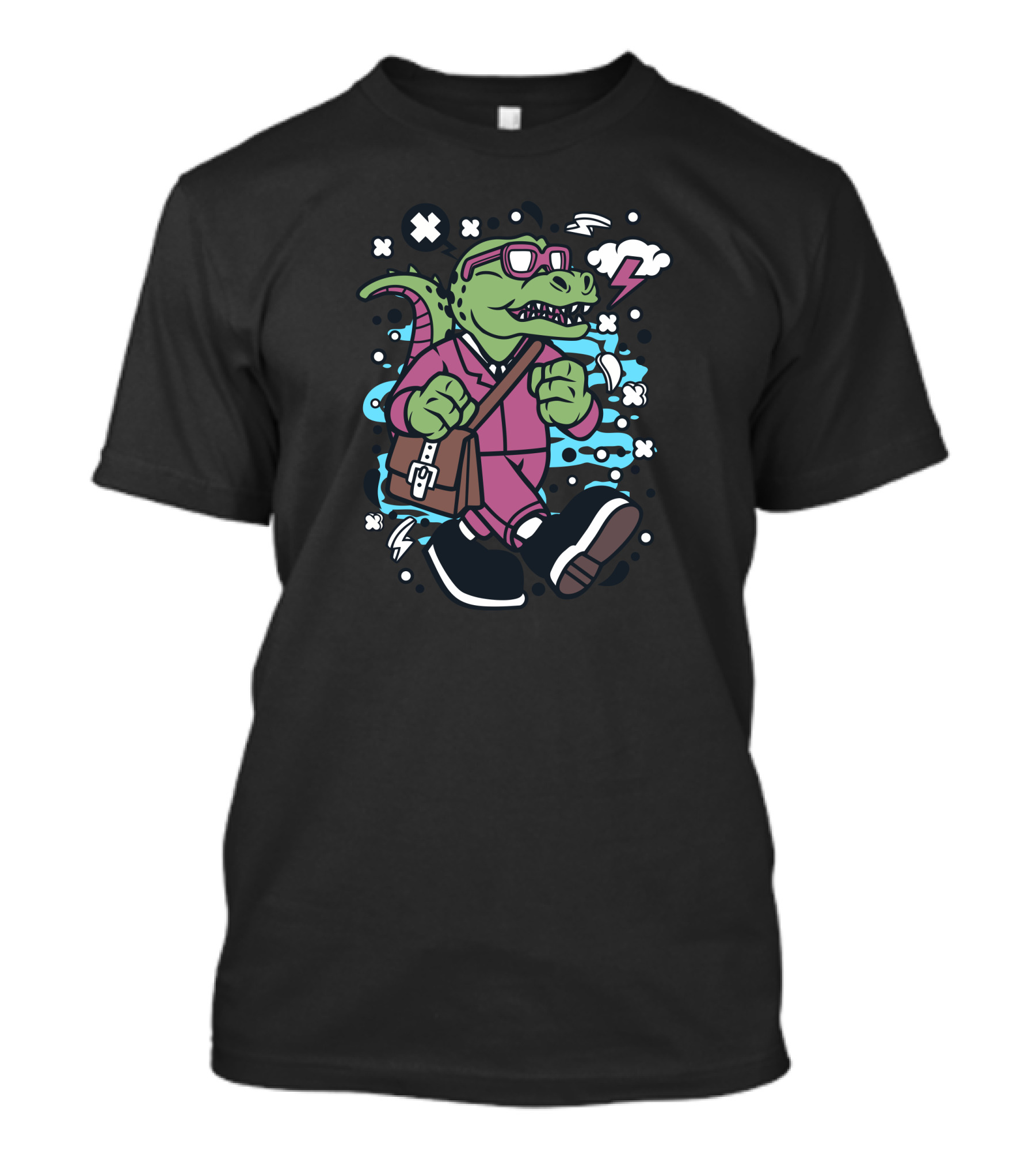 Trex Going To Work With Briefcase And Lightning Clouds T-Shirt