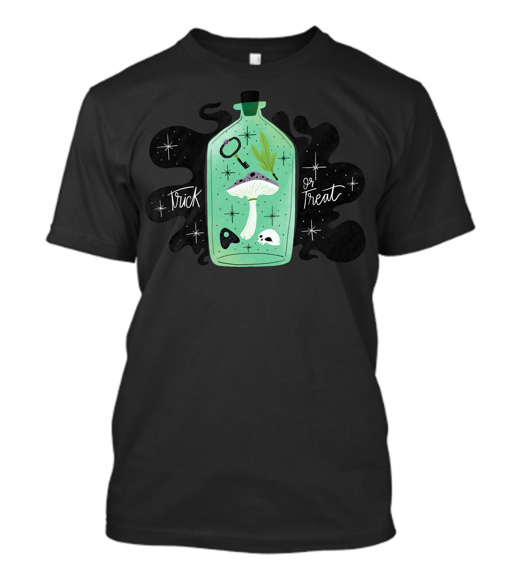 Trick Or Treat Mushroom Potion Bottle With Skulls And Stars T-Shirt