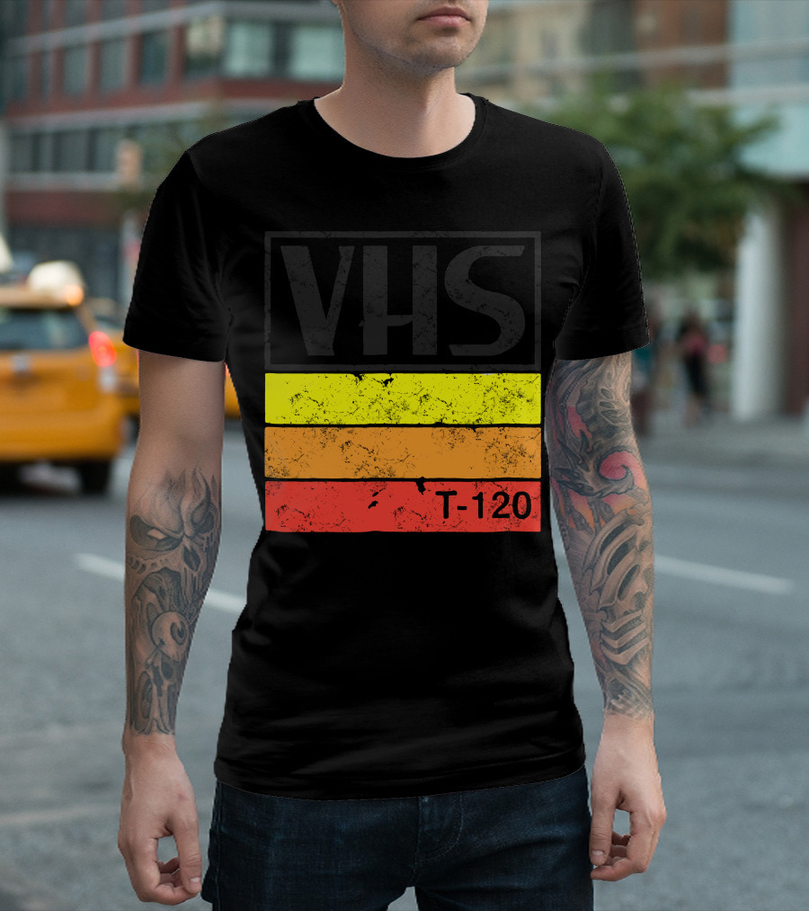 VHS Retro T-120 Striped Vintage T-Shirt