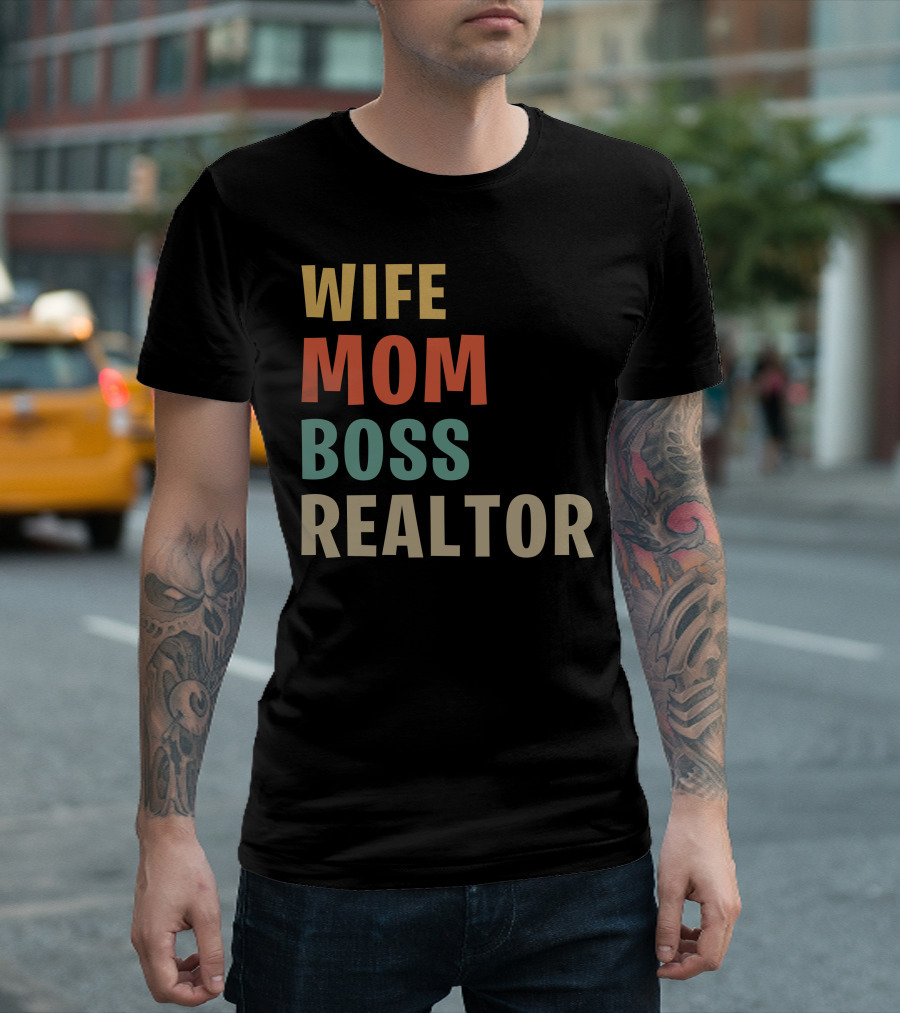 Wife Mom Boss Realtor Multicolor Block Text T-Shirt