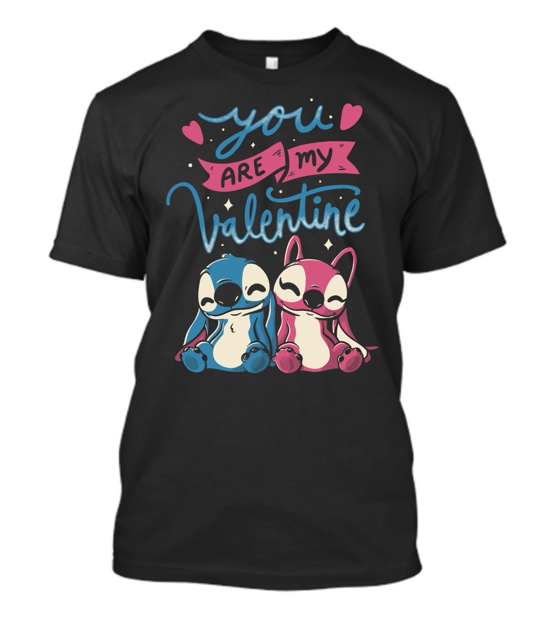 You Are My Valentine Cute Blue And Pink Creature Illustration With Hearts T-Shirt