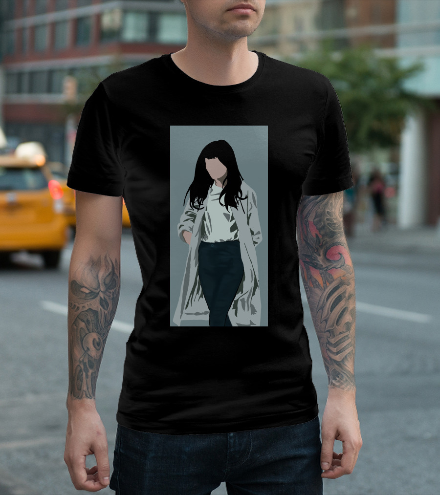 Flat Face Figures Fff Mysterious Woman in Trench Coat T-Shirt