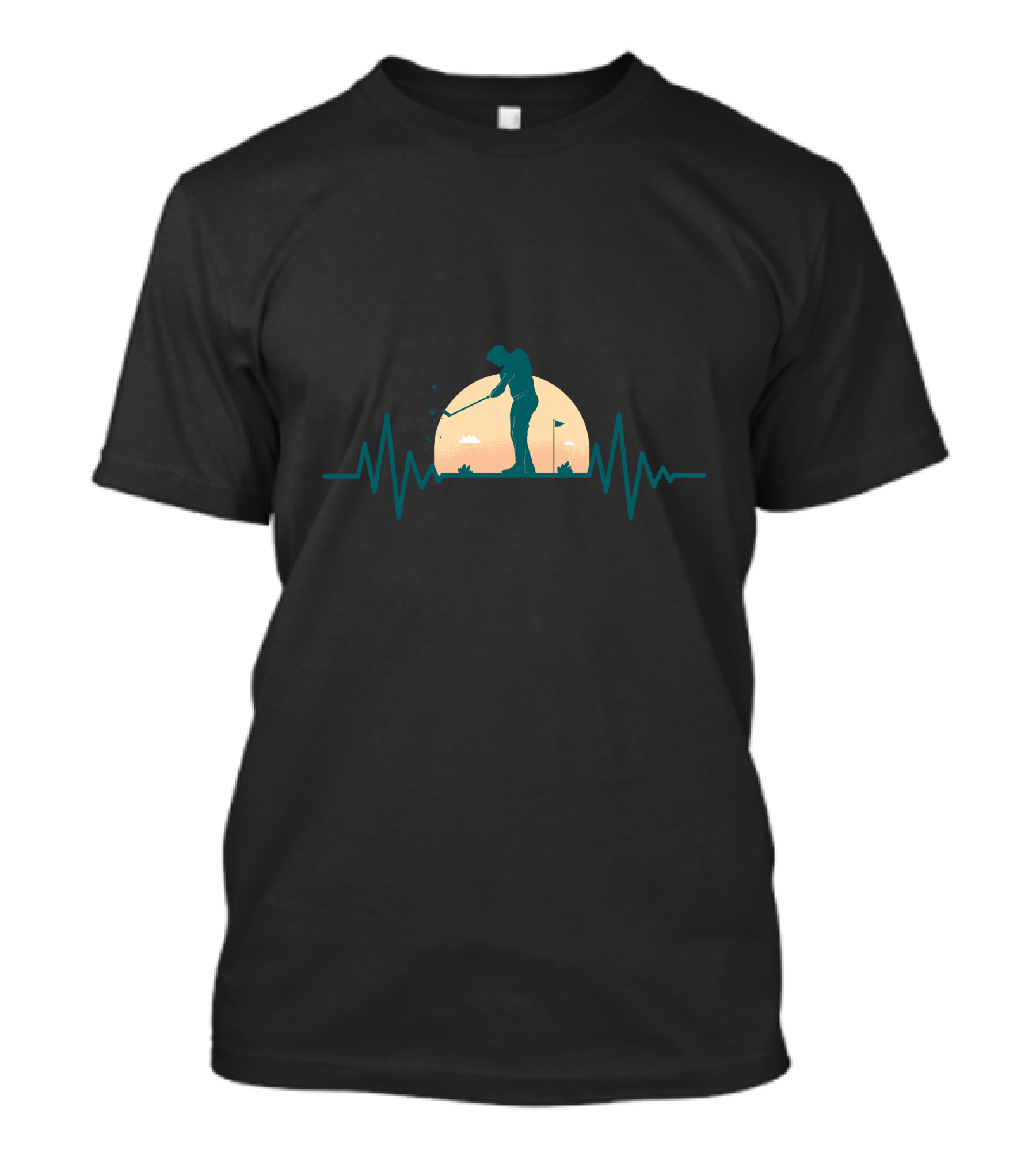 Golf Heartbeat Silhouette With Sunset And Flagpole T-Shirt