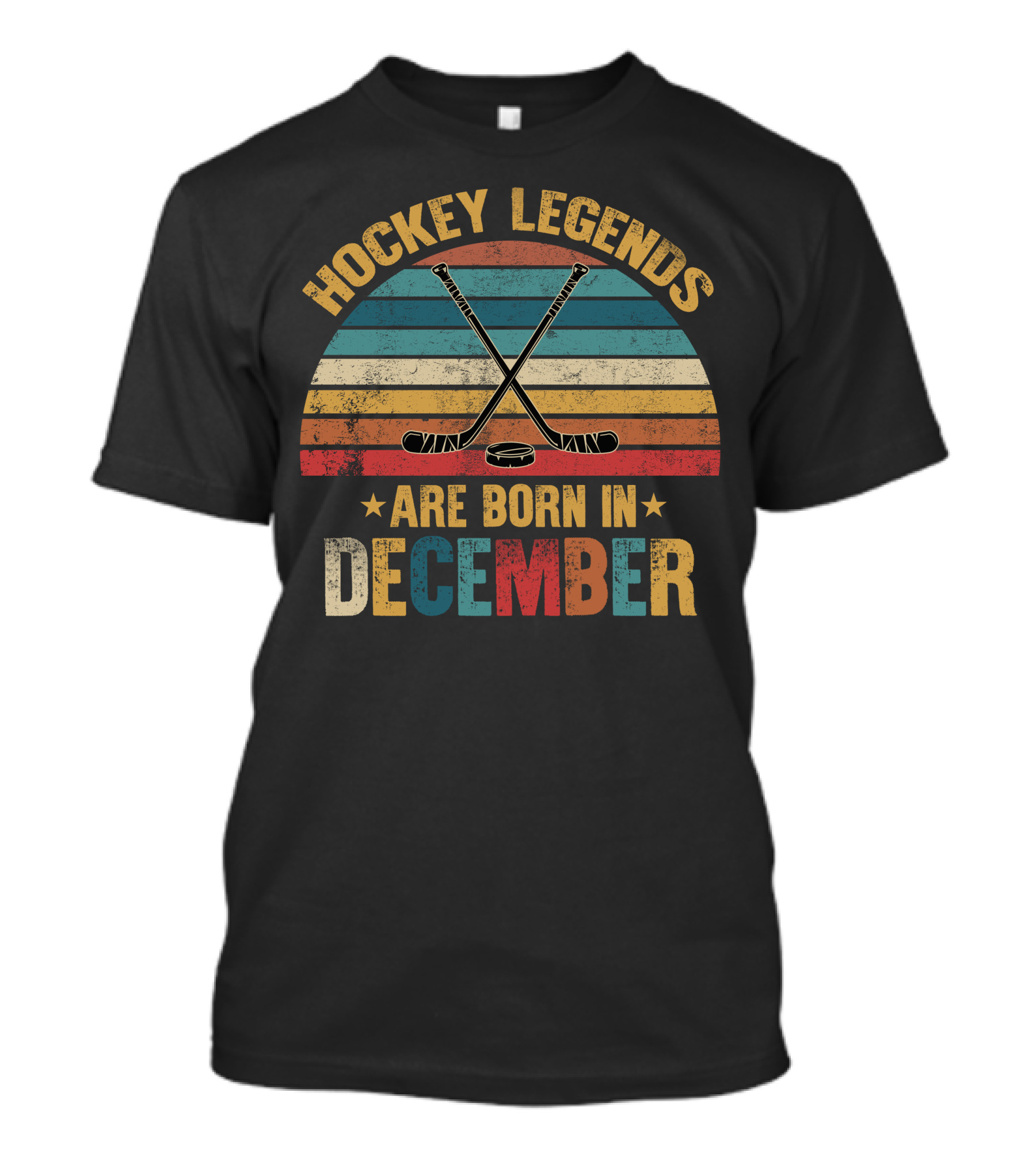 Hockey Legends Are Born In December Vintage Hockey Sticks And Puck T-Shirt