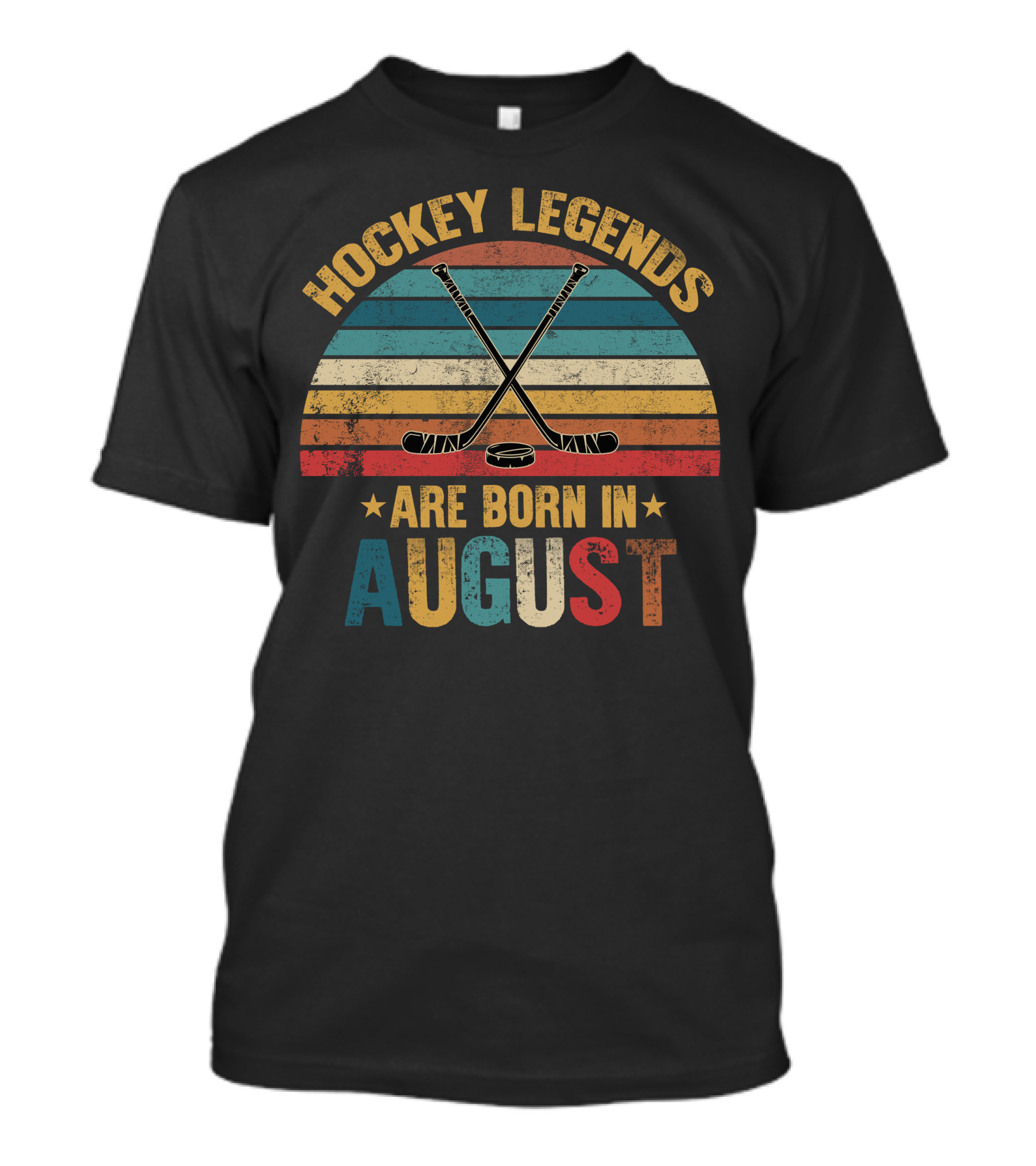 Hockey Legends Are Born In August Vintage Retro Hockey Sticks Emblem T-Shirt