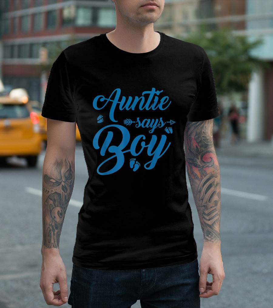 Auntie Says Boy Gender Reveal Party Footprint T-Shirt