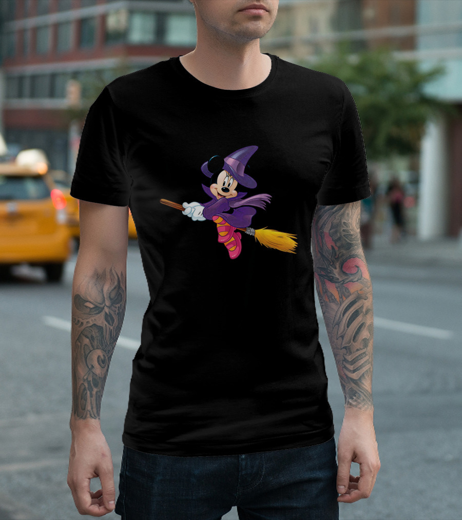 Minnie Mouse Halloween Witch Costume on Broomstick Disney T-Shirt