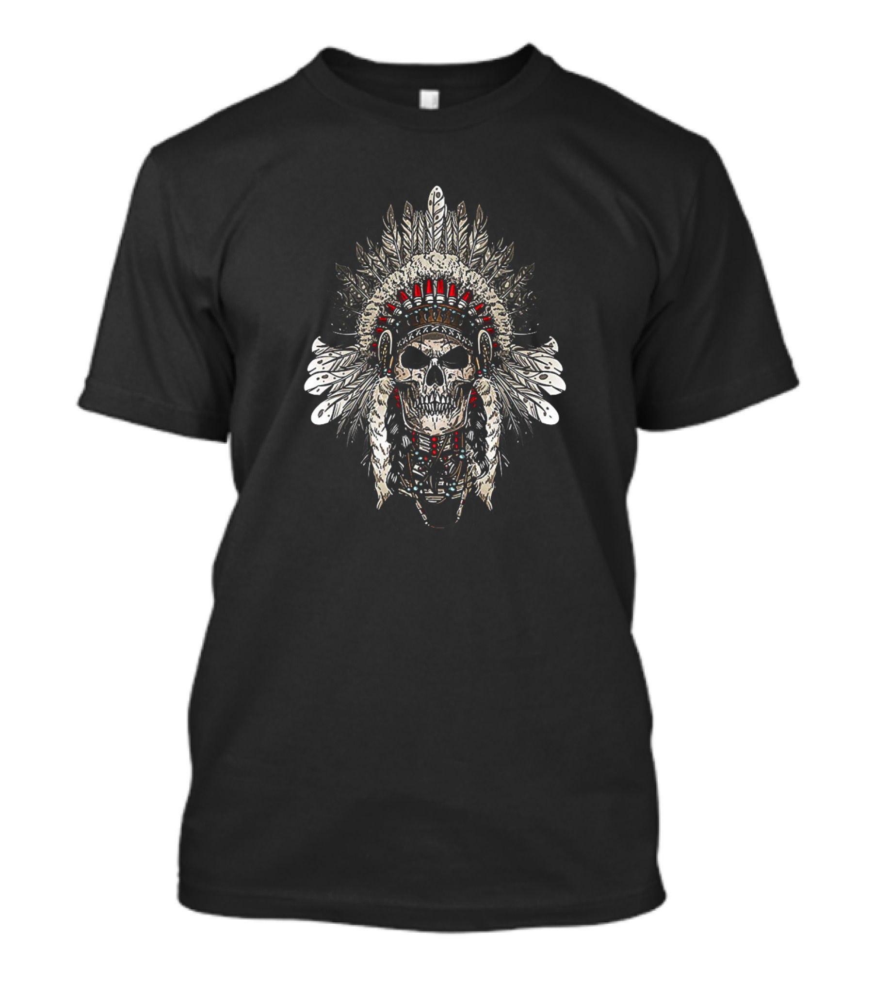 Skeleton Warrior Headdress Feathered Skull T-Shirt