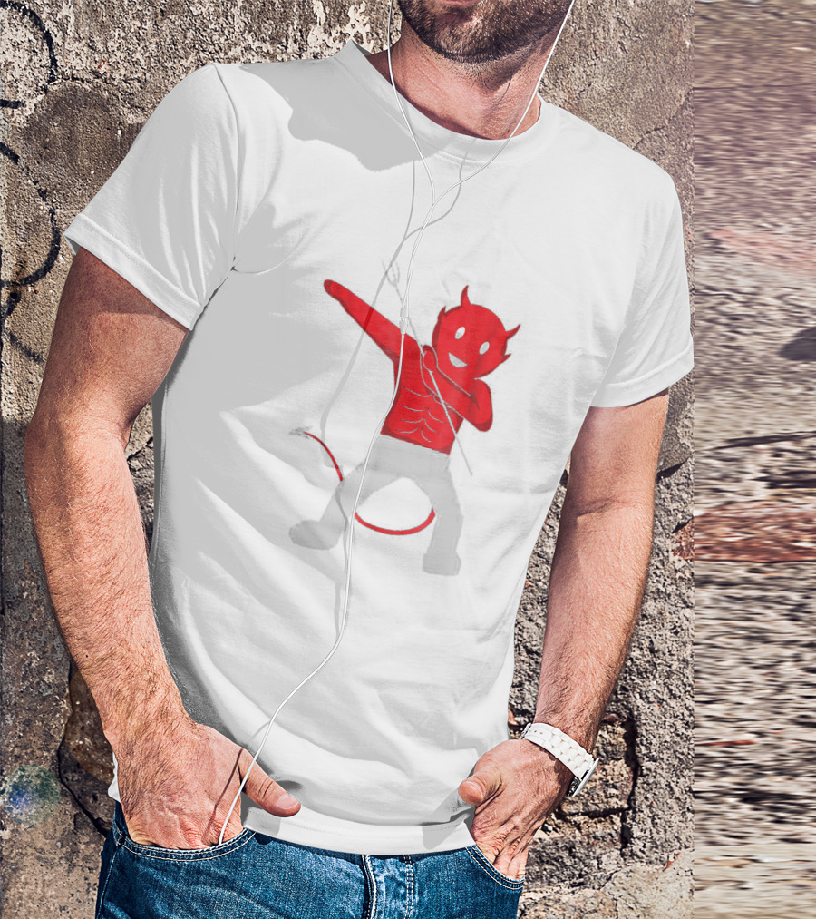 Dabbing Devil Halloween Dab Unny - Red Cartoon Devil Character With Tail And Horns In Popular Dance Pose T-Shirt