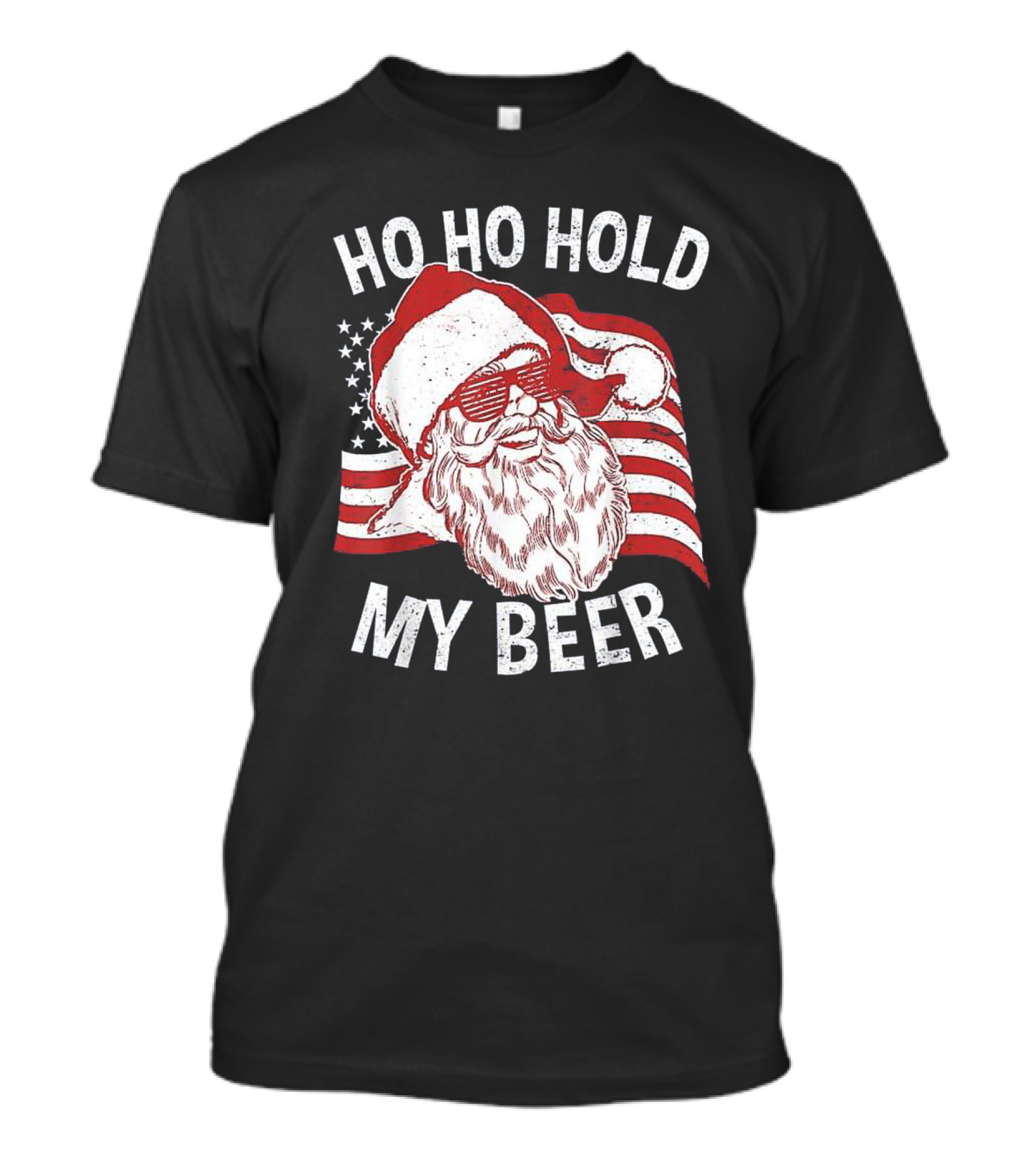 Ho Ho Hold My Beer Santa With Patriotic American Flag Christmas In July T-Shirt