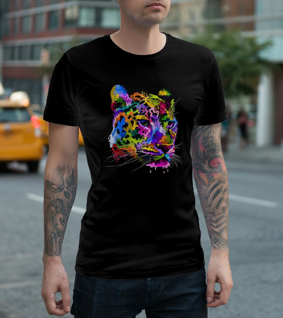 Colorful Cheetah Head Vibrant Spectral Drip T-Shirt
