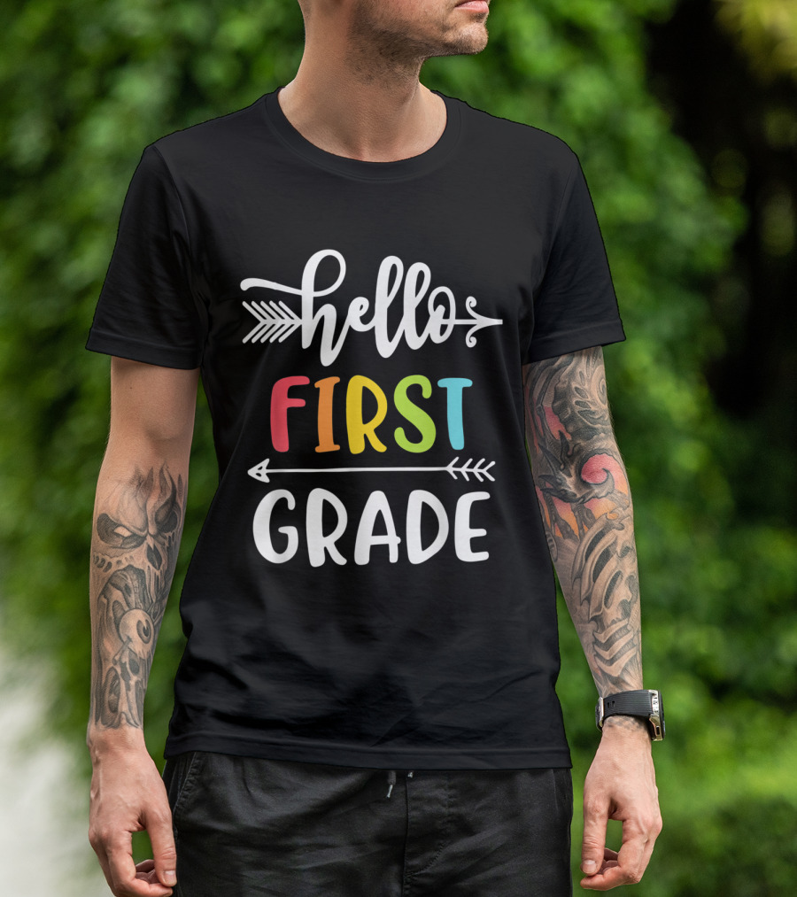 Hello First Grade Teacher Student Teamwork Arrow T-Shirt