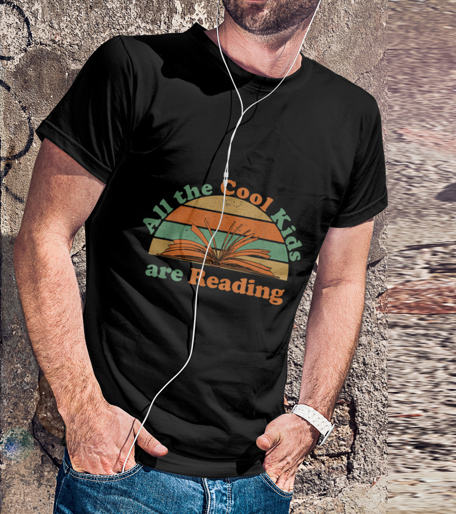 All The Cool Kids Are Reading Open Book Vintage Sunset T-Shirt