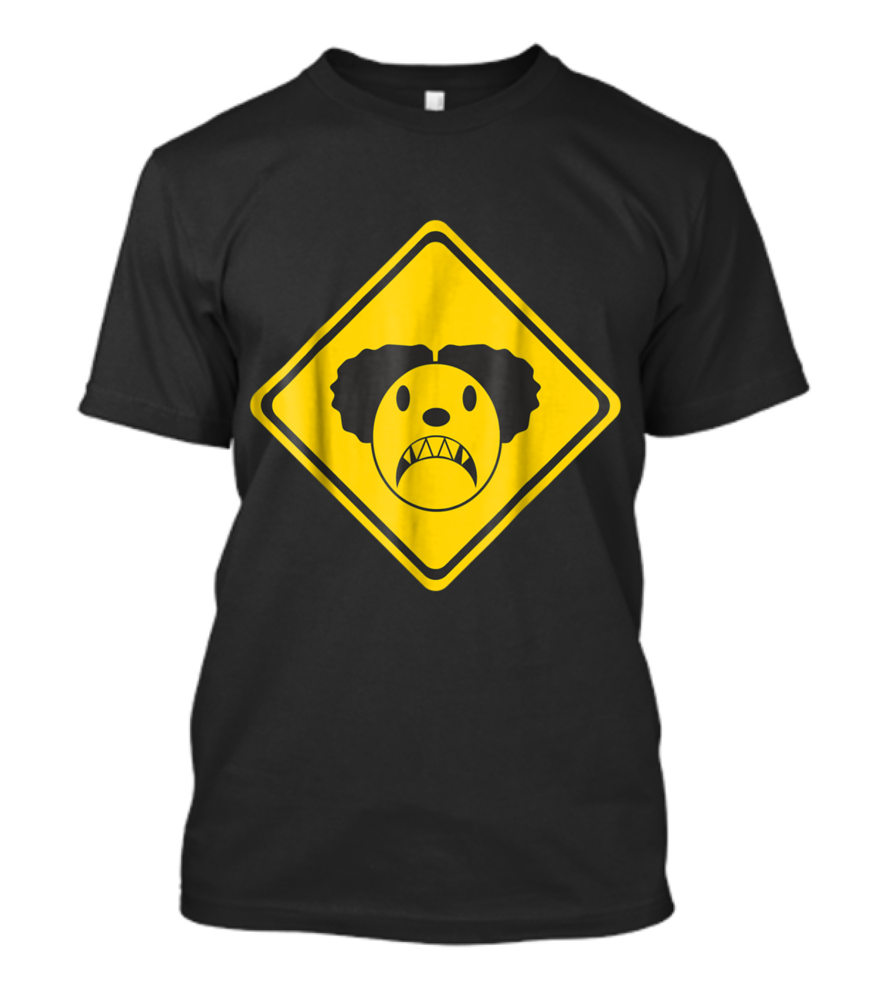 Beware Killer Clowns Warning Sign Graphic With Yellow Diamond And Scary Clown Face T-Shirt