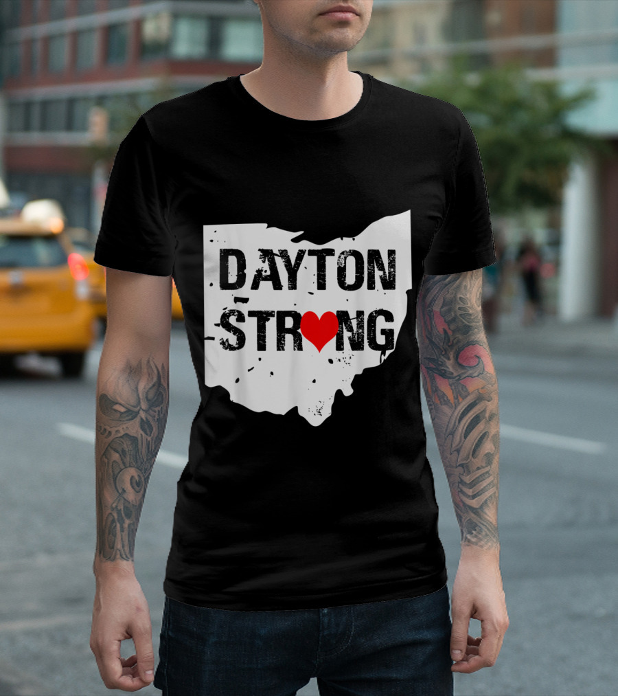 Dayton Ohio Strong Heart Map With Dayton Strong Text T-Shirt