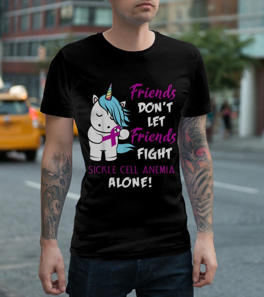Friends Don't Let Friends Fight Sickle Cell Anemia Alone Unicorn With Awareness T-Shirt