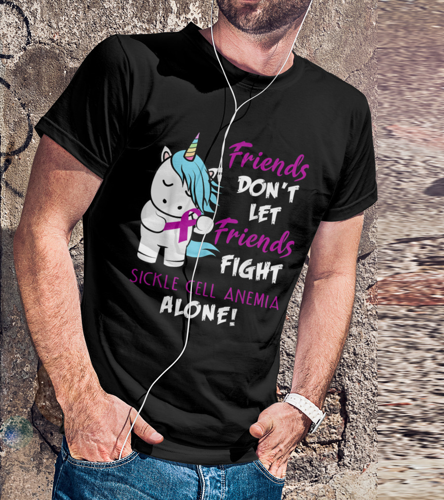 Friends Don't Let Friends Fight Sickle Cell Anemia Alone Unicorn With Awareness T-Shirt
