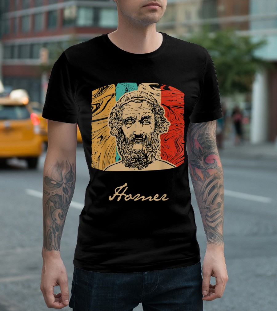 Homer Greek Philosopher Great Thinker Vintage Style Marble Background T-Shirt