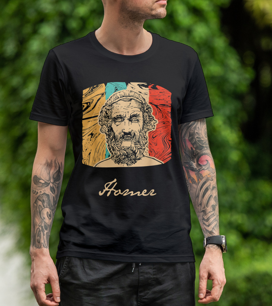 Homer Greek Philosopher Great Thinker Vintage Style Marble Background T-Shirt