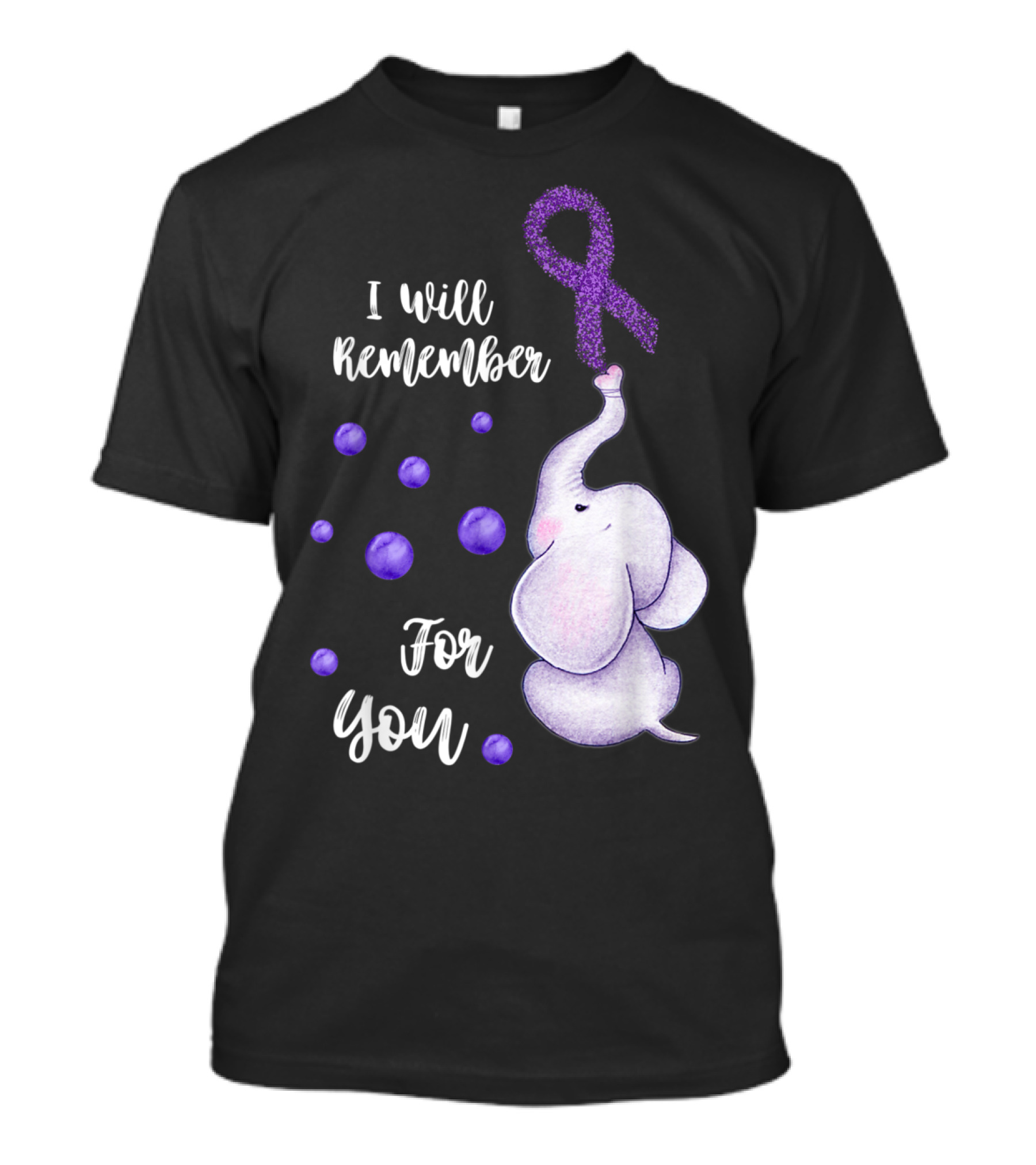 Purple Ribbon Elephant I Will Remember For You Alzheimer's Awareness T-Shirt