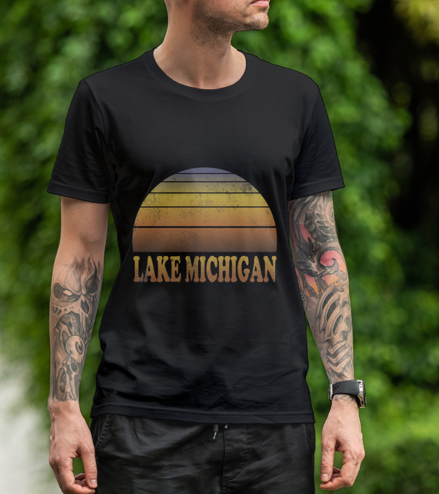 Lake Michigan Retro Stripes Design For Adults Teens Kids Great Lakes T-Shirt