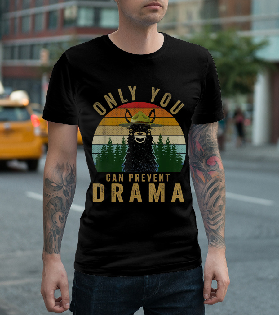 Vintage Camping Llama Only You Can Prevent Drama Forest T-Shirt