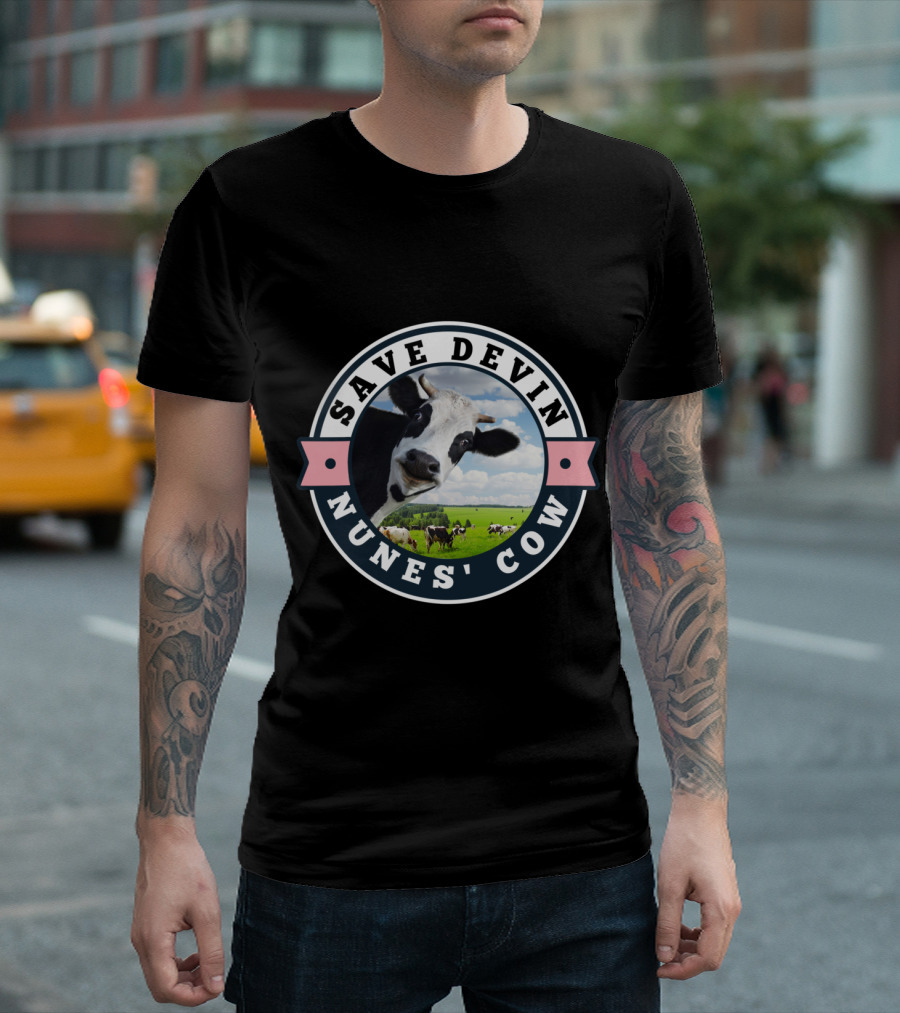 Save Devin Nunes Cow Pastoral Meadow Humor Farmer's Iconic Cattle Recognition T-Shirt