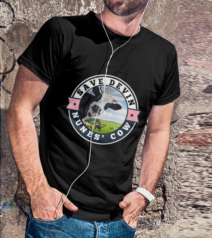 Save Devin Nunes Cow Pastoral Meadow Humor Farmer's Iconic Cattle Recognition T-Shirt