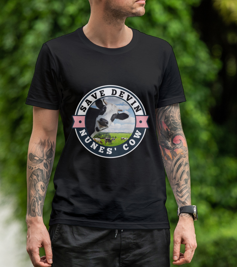 Save Devin Nunes Cow Pastoral Meadow Humor Farmer's Iconic Cattle Recognition T-Shirt