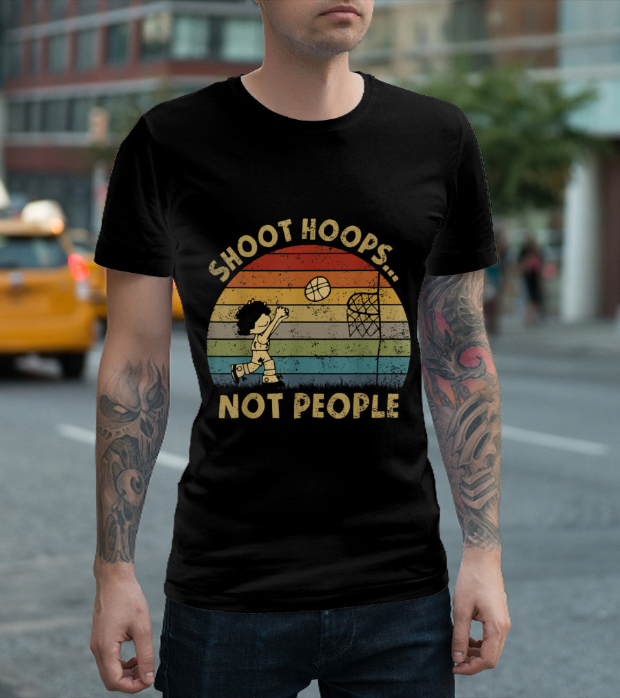 Shoot Hoops Not People Vintage Sunset Basketball Retro Vibes T-Shirt