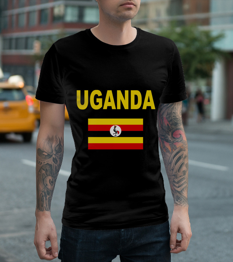 Uganda Flag with Bold Yellow Text Cool Ugandan Travel Flags Jacket T-Shirt