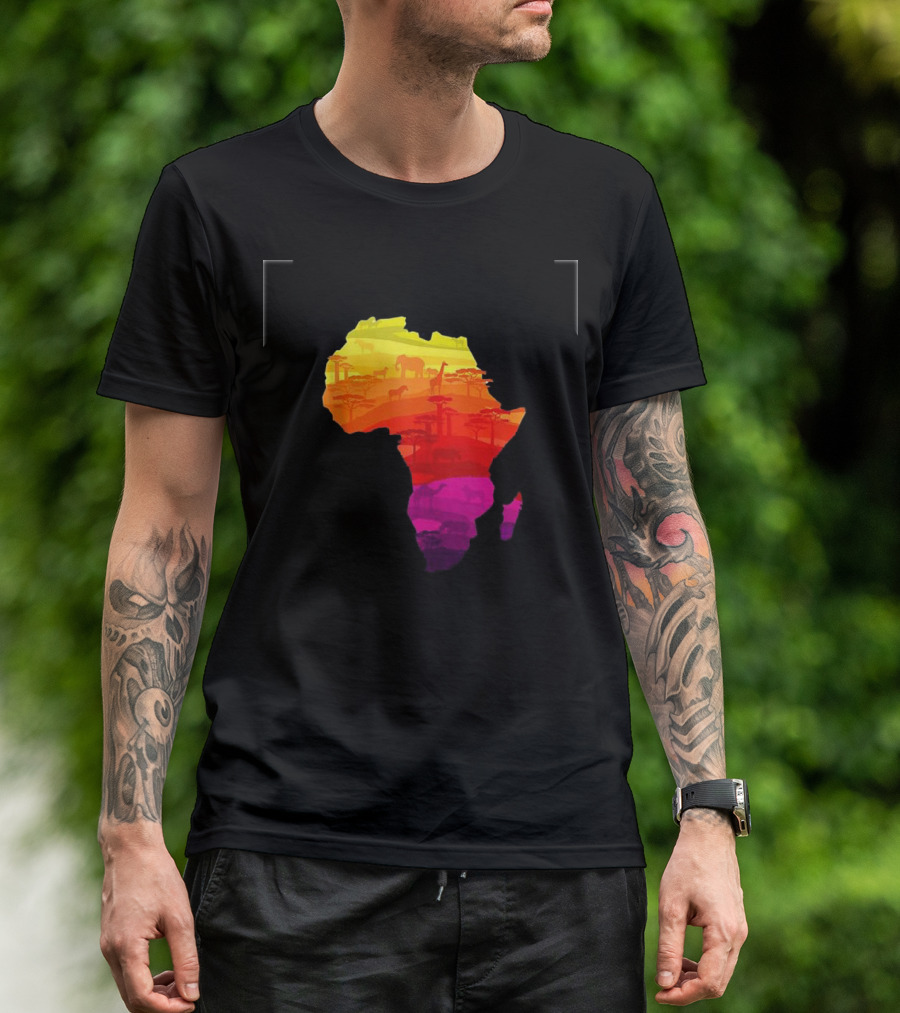 African Plains Wildlife Silhouette In Vibrant Traditional Color Patterns Map T-Shirt