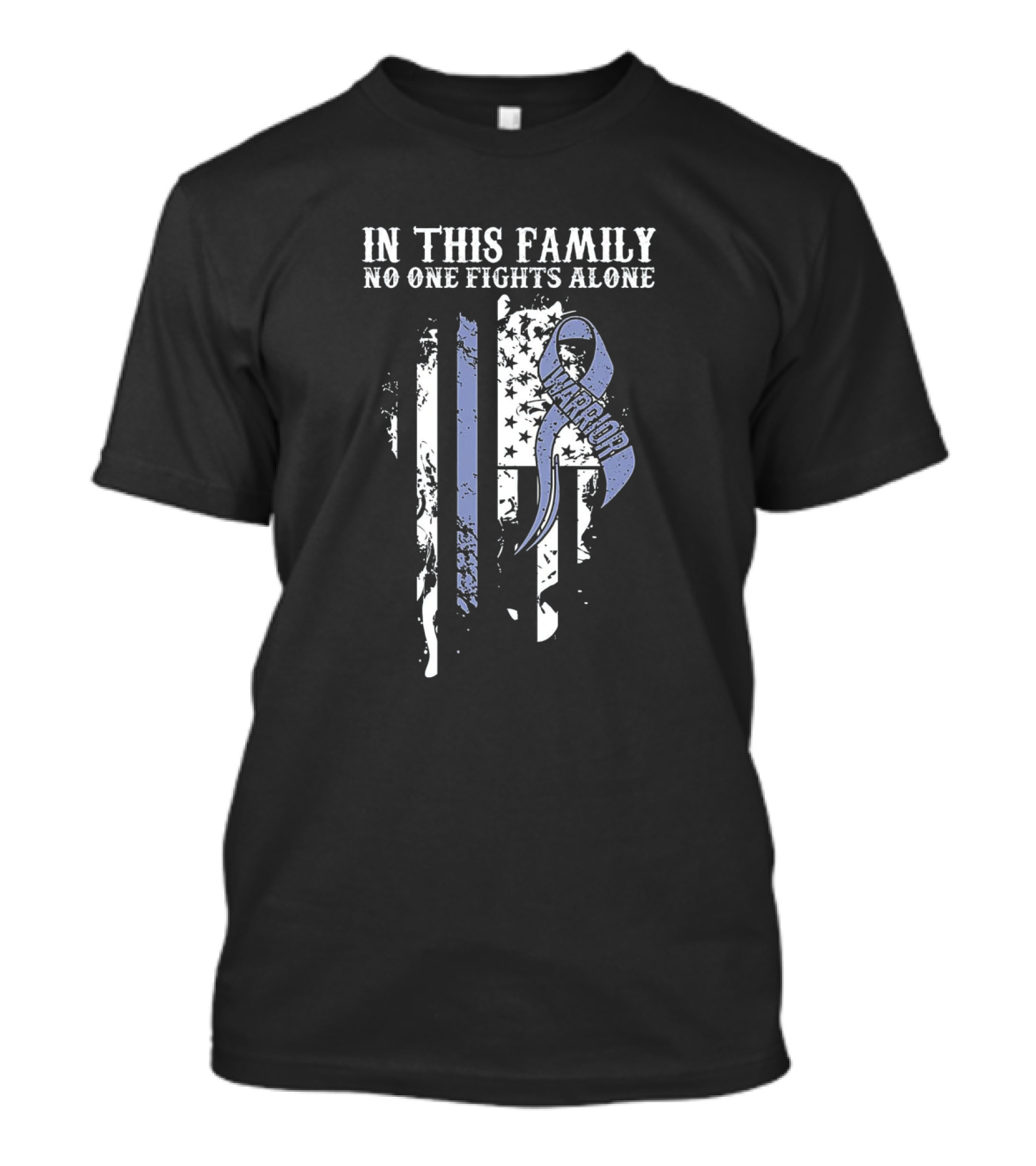 In This Family No One Fights Alone Esophageal Cancer Warrior Awareness Ribbon Flag T-Shirt